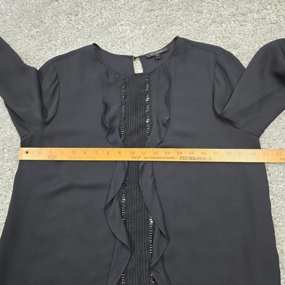 St John Blouse Womens 10 Black Silk Double Georgette Long Sleeve Luxury Preppy - Picture 10 of 13